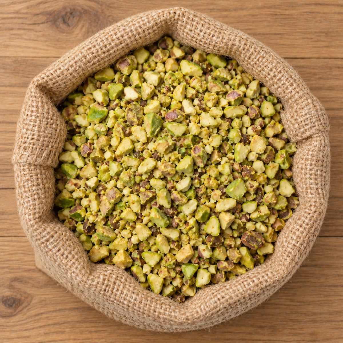 Granillo de pistacho en un saco de yute